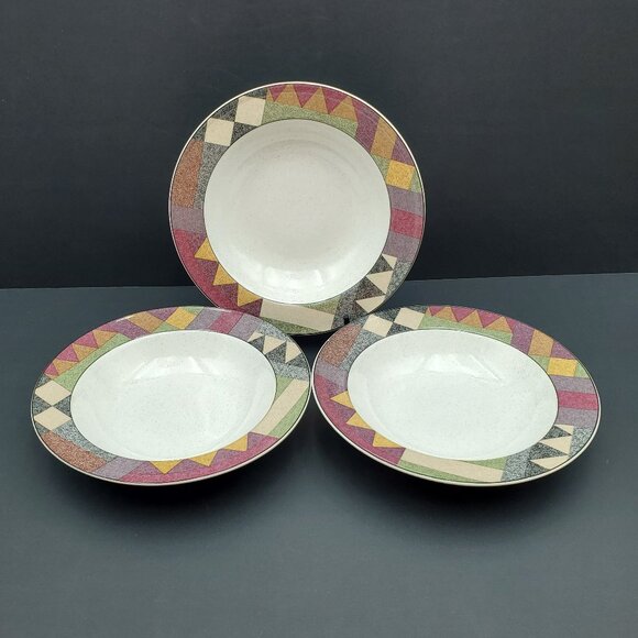 Studio Nova Palm Desert Rim Soup Bowls Geometric Southwest Border Bowls - Picture 8 of 9